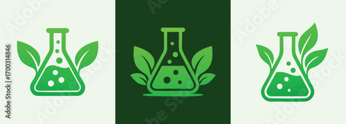 Leaf Lab Flask Logo Set Eco Science and Organic Research Icons

