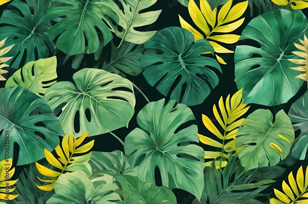 Naklejka premium Tropical Leaves Seamless