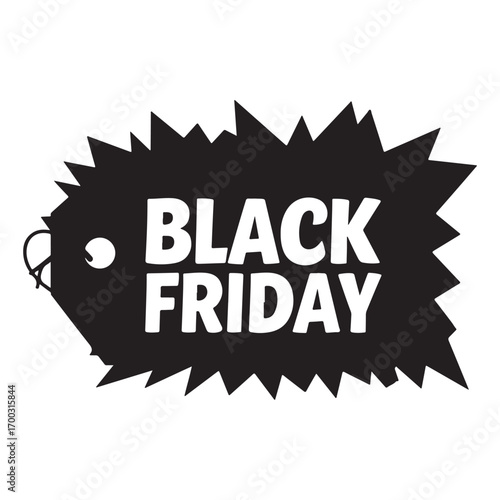 Bold black friday sale tag with jagged edges announcing big discounts