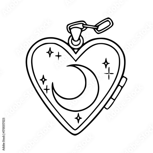 magical celestial heart locket outline drawing