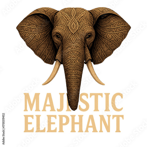 Majestic elephant portrait with textured skin and ivory tusks