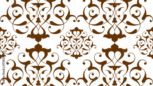 A seamless repeating pattern of intricate decorative lines and elegant floral motifs. An ornamental design suitable for textile, wallpaper, or background applications.