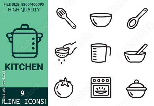 Unique and qualityful Kitchen line icon set