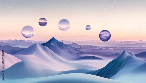 Surreal Dreamlike Wall Art with Floating Shapes and Gradients