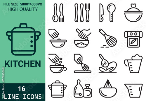 Unique and qualityful Kitchen line icon set