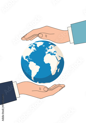 Two hands gently holding a globe representing global care and environmental responsibility