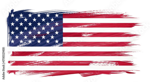 American flag design with vibrant brush strokes cutout isolated on transparent bg, png