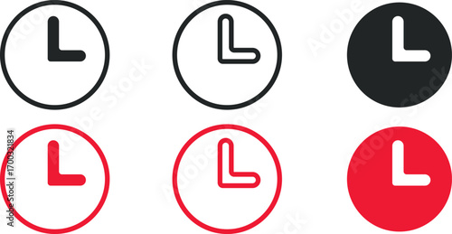 Set of Simple Clock Icons for Time, Deadline, and Schedule Management