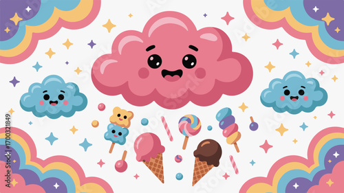 Sweet Dreams Coloring Page: Cute Clouds & Candy