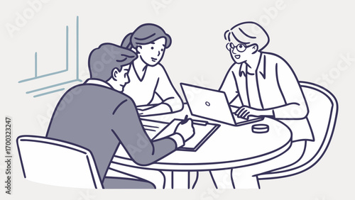 Blurred view of participans discussing concepts and deas during a business meeing at a table.