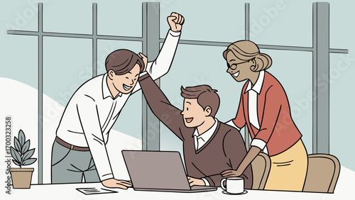 Confident business team ceebrating success after a poductive work session in amodern office.