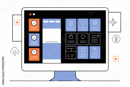 Business Model Canvas concpt created with modern digtal interfaces for plannin and strategy development.