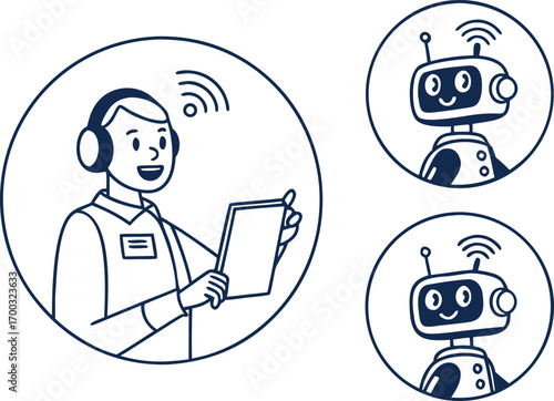 Vector cartoon illustration of funny business people working on a computer