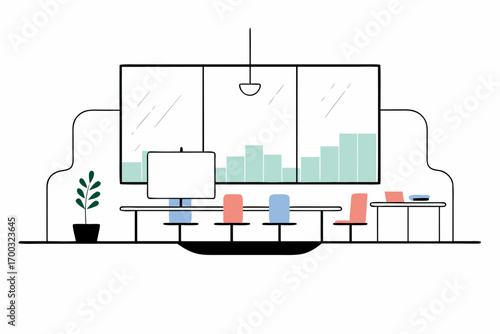 Bright office with glass wndows and modern furniture slightly blurred backgroud, ideal for corporate preentations and brand visual.