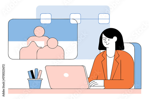 Middle-aged businesswoman sing laptop for online traning, participating in virual meeting, focused and pofessional.