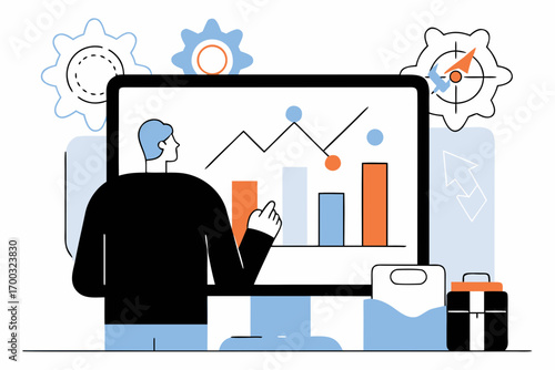 Businessman launching startup concept, illustrating ntrepreneurship, digital gowth, and corporate leaderhip.