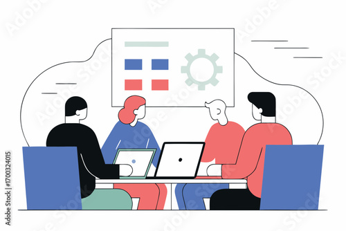 Group of business people working together using laptps, office teamwork concep, collaborative project.