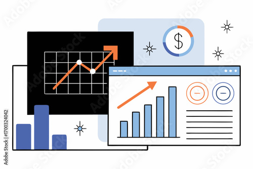 Business growth and strategy visualization, graphs wth increasing statistics, lanning for future success