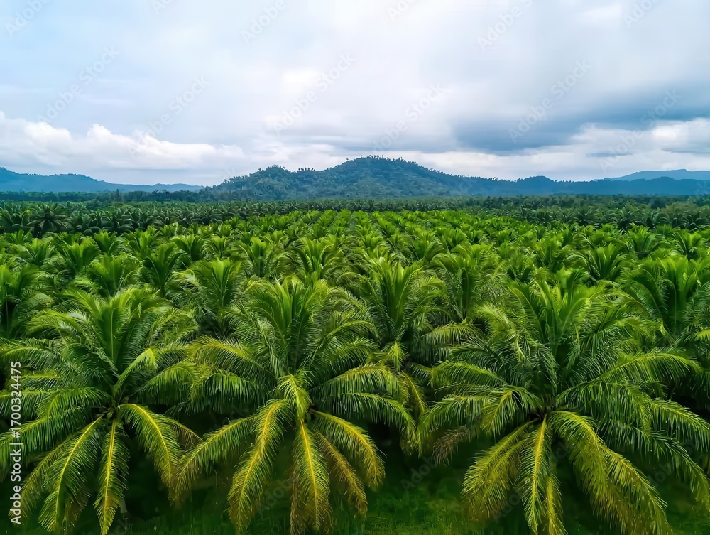 Obraz premium Sustainable palm oil plantation with certified practices, Agricultural Real Estate, ethical crop production