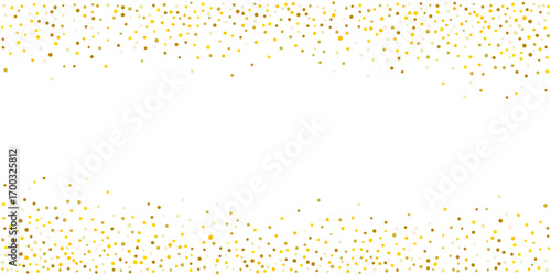 Shiny gold confetti border frame isolated on transparent background. Glitter festive decoration for invitation, party, banner or greeting card.