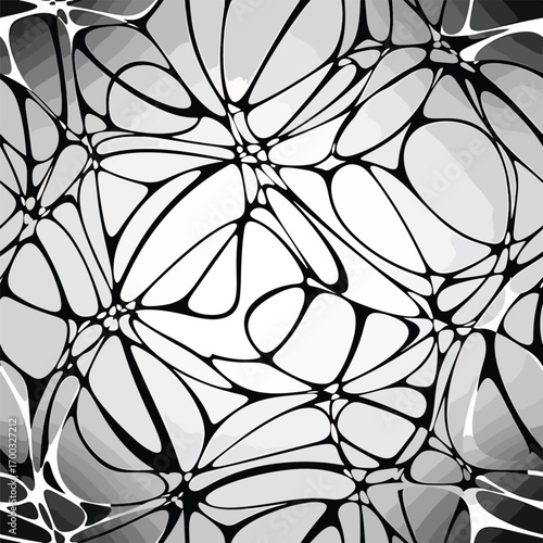 Abstract neurographic art featuring interconnected lines and shapes in grayscale tones, seamless pattern, royalty free stock.