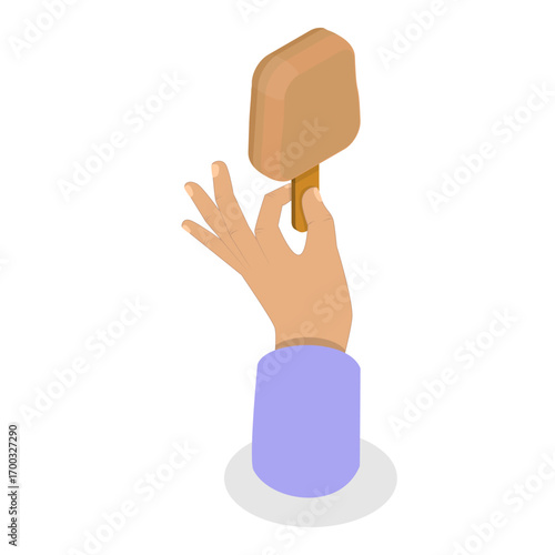 3D Isometric Flat Vector Set of Hands Holding Ice Creams, Food To-go, Cold Frozen Summer Dessert. Item 6