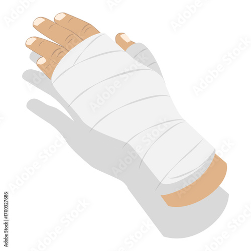 3D Isometric Flat Vector Set of Hand Injury Treatment, Limb Bandaging Instructions. Item 1