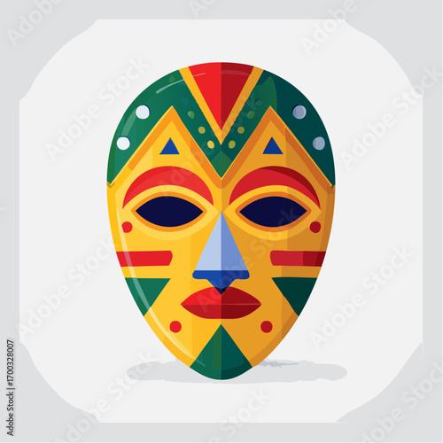 Colorful African Tribal Mask on White Background