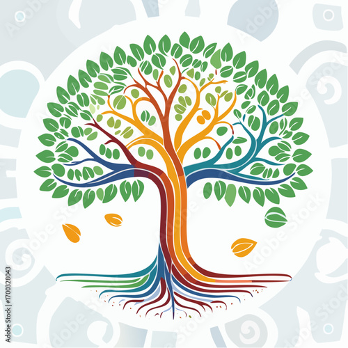 Colorful Stylized Tree Of Life With Rainbow Roots