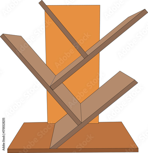 Wooden bookshelf isolated on a white background spines book vector illustration