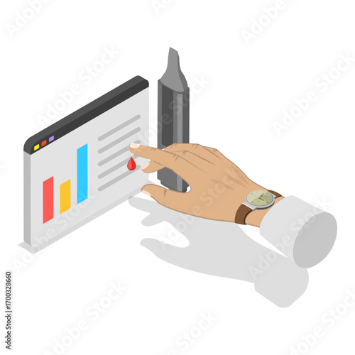 3D Isometric Flat Vector Illustration of Diabetes Management , Monitoring Blood Sugar Level. Item 2