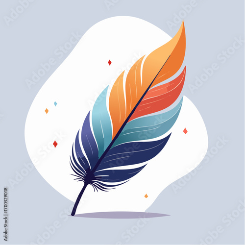 Colorful Feather With Gradient Colors On Light Purple Background