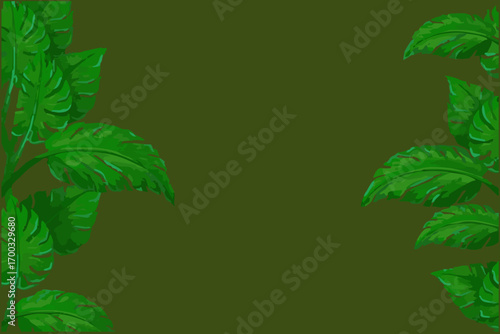 Lush Tropical Leaves on Dark Green Background