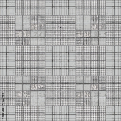 Abstract geometric mosaic pattern with a grid design and complex details, seamless pattern, royalty free stock.