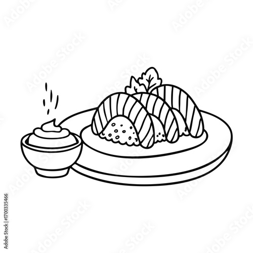 An illustration of wasabi beside a sashimi platter