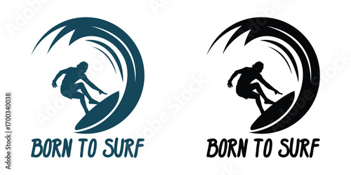 Canvas Print Born to surf, surfing logo t shirt design