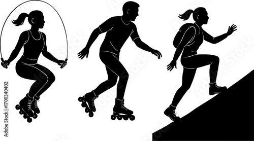 Active Lifestyle Silhouettes Rollerblading, Jump Rope, Hiking