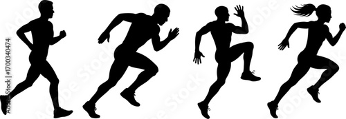 Running Silhouette Set High Knees and Sprinting