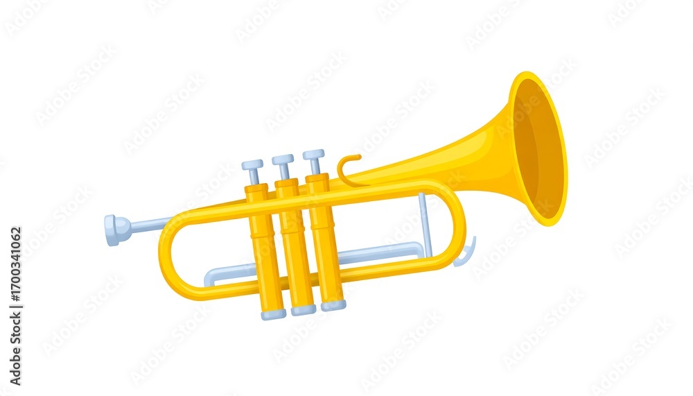 Obraz premium A vibrant yellow trumpet, angled, is depicted against a white background.