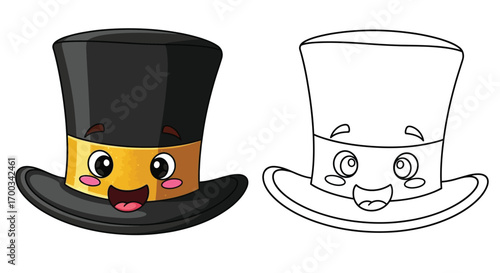 Smiling Top Hat Character Coloring Page New Year Party Theme Kids Holiday Activity