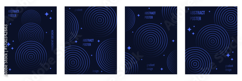 Abstract posters set. Vector illustration of trendy Abstract Geometric circle shapes poster cover collection. Perfect gradient interior room art template design. EPS 10