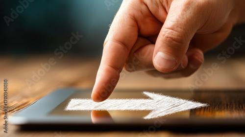 Wallpaper Mural Hand is touching tablet screen with drawn arrow indicating direction. image conveys sense of interaction with technology and digital communication Torontodigital.ca
