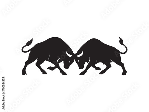 Two Fighting Bulls Silhouette Vector