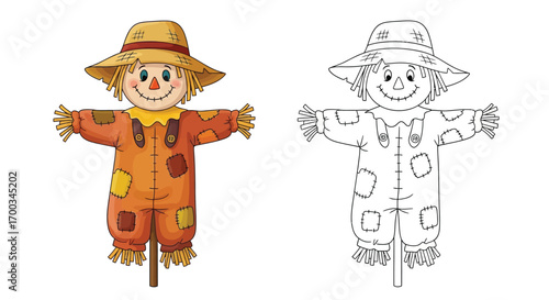 Scarecrow Character Thanksgiving Coloring Page Harvest Farm Fall Season Fun