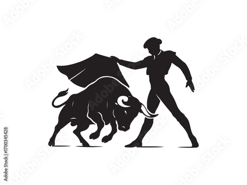 Matador and Bull Fight Silhouette Vector