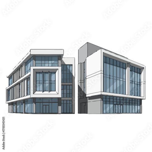 Vector art of modern office building exterior architectural design of commercial building with glass facade and clean lines