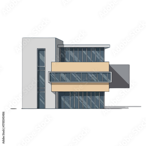 Vector art of modern office building exterior architectural design of commercial building with glass facade and clean lines