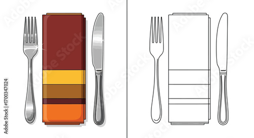 Festive Thanksgiving Place Setting Fork Knife Napkin Coloring Page Kids Fun