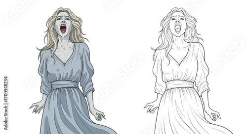 Creepy Wailing Banshee Woman Halloween Coloring Page Scary Art for Children