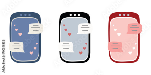 Smartphones Set, Mobile Phone Illustration, Chat Message, Text Bubbles